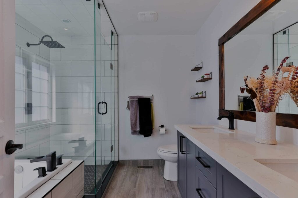 Bathroom with glass shower doors